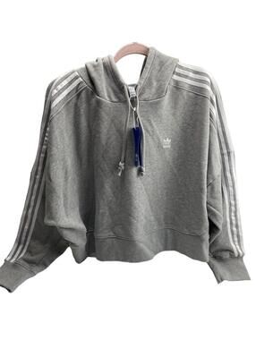 Adidas Grey Cropped Hoodie Women’s 2X Plus Size Drawstring Pullover Sweatshirt
